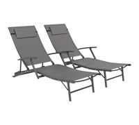 Outsunny Set of 2 Garden Sun Loungers, Folding Chaise Lounge Chairs, Grey, Grey