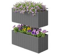 Outsunny Set of Two Rattan-Effect Planters - Grey, none