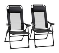 Outsunny Set of 2 Metal Portable Folding Recliner w/ Adjustable Backrest, Black