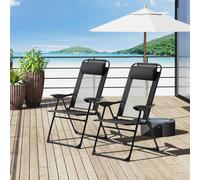 Outsunny Set of 2 Portable Folding Recliner Lounge Chairs - Black, Black