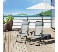 Outsunny Set of 2 Portable Folding Recliner Lounge Chairs - Grey, Grey