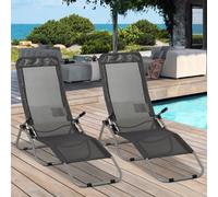 Outsunny Set of 2 Outdoor Recliner Portable Lounge Chairs Adjustable Backrest