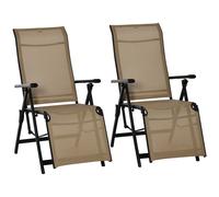 Outsunny Set of 2 Outdoor Sun Lounger Adjustable Folding Steel Chaise Reclining Lounge Chairs with 10 Back and Leg Positions, Beige