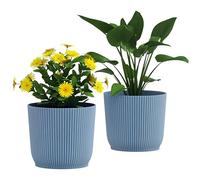 Outsunny Set of 2 Plastic Round Plant Pots Outdoor 22cm, Garden Planters, Flower Pots for Garden Decoration, Patios, Indoor, Outdoor, Home, Blue