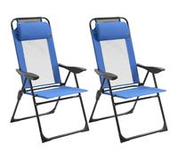 Outsunny Set of 2 Portable Folding Recliner Metal Outdoor Patio Chaise Lounge Chairs with Adjustable Backrest, Blue
