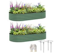 Outsunny Set of 2 Raised Beds for Garden, Outdoor Galvanised Planter Box with Plant Support Stakes, Rubber Strap Edging and Bottomless for Flower, Vegetable, 181 x 93 x 30 cm, Green