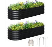 Outsunny Set of 2 Raised Beds for Garden, Outdoor Galvanised Planter Box with Plant Support Stakes, Rubber Strap Edging and Bottomless for Flower, Vegetable, 150 x 60 x 30 cm, Dark Grey