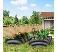 Outsunny Set of 2 Raised Beds for Garden with Metal Plant Stakes, Dark Grey, Grey