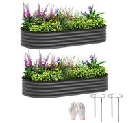 Outsunny Set of 2 Raised Beds for Garden with Metal Plant Stakes, Dark Grey - Dark Grey - Galvanised Steel - 181W x 93D x 30Hcm