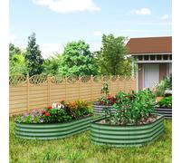 Outsunny Set of 2 Raised Beds for Garden, Outdoor Galvanised Planter Box with Plant Support Stakes, Rubber Strap Edging and Bottomless for Flower, Vegetable, 181 x 93 x 30 cm, Green