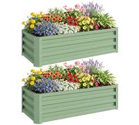 Outsunny Set of 2 Raised Garden Bed, 110 x 50 x 30 cm, Light Green | Outdoor Planter Box, Galvanised Steel Frame, for Growing Vegetables, Flowers and Herbs