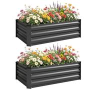 Outsunny Set of 2 Raised Garden Bed, 110 x 60 x 30 cm, Dark Grey | Outdoor Planter Box, Galvanised Steel Frame, for Growing Vegetables, Flowers and Herbs