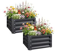 Outsunny Set of 2 Raised Garden Bed, 60 x 60 x 30.5 cm, Grey