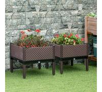 Outsunny Set Of 2 Raised Garden Bed Elevated Planter Box Flower Vegetables In Brown