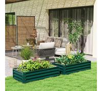 Outsunny 216L Raised Garden Bed, Set of 2 Galvanised Planter Box Outdoor with Open Bottom, Metal Raised Garden Bed Kit for Vegetables, Flowers and Herbs, 120 x 60 x 30.5cm, Green