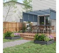 Outsunny Set of 2 291L Raised Garden Bed, Elevated Planter Box with Galvanised Steel Frame for Growing Flowers, Herbs, 100 x 100 x 30 cm, Dark Grey