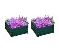 Outsunny Set of 2 Raised Garden Bed, Outdoor Planter Box with Galvanised Steel Frame for Growing Vegetables, Flowers and Herbs, 60 x 60 x 30.5 cm, Green