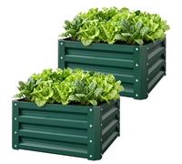 Outsunny Set of 2 Raised Garden Bed, Outdoor Planter Box with Galvanised Steel Frame for Growing Vegetables, Flowers and Herbs, 60 x 60 x 30.5 cm, Green