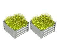 Outsunny Set of 2 Raised Garden Bed Galvanised Planter Box, Light Grey
