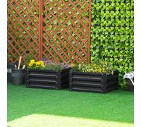Outsunny Set of 2 Raised Garden Bed Galvanised Planter Box, Green - Grey - Galvanised Steel - 60L x 60W x 30.5Hcm