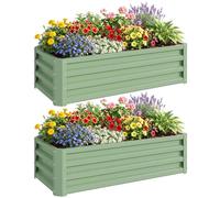 Outsunny Set Of 2 Raised Garden Bed Galvanised Planter Box, Light Green Light Green