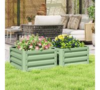 Outsunny Set of 2 Raised Garden Bed, Outdoor Planter Box with Galvanised Steel Frame for Growing Vegetables, Flowers and Herbs, 60 x 60 x 30.5 cm, Light Green