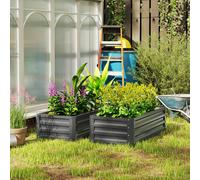 Outsunny Set of 2 Raised Garden Bed Galvanised Planter Box, Light Grey