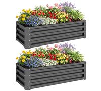Outsunny Set Of 2 Raised Garden Bed Galvanised Planter Box, Light Grey Light Grey