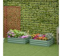 Outsunny Set of 2 Raised Garden Bed Galvanised Planter Box Green, Green