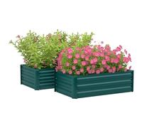 Outsunny Galvanised Raised Beds for Garden Set of 2, Outdoor Elevated Planter Box, Easy-to-assemble, for Growing Flowers, Herbs and Vegetables, Green