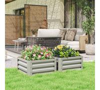 Outsunny Set of 2 Raised Garden Bed Galvanised Planter Box, Light Grey