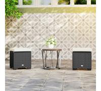 Outsunny Set of 2 Rattan Footstool, Storage Ottoman w/ Cushions, Beige - Cream - Steel, PE Rattan, Polyester, Vertical Cotton - 40W x 40D x 40H cm
