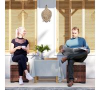 Outsunny Set of 2 Rattan Footstool, Storage Ottoman w/ Cushions, Beige - Beige - Steel, PE Rattan, Polyester, Vertical Cotton - 40W x 40D x 40H cm