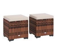 Outsunny Set of 2 Rattan Footstool - Storage Ottoman w/ Cushions - Beige | TJ Hughes