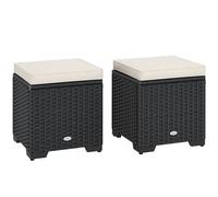 Outsunny Set of 2 Rattan Footstool, Storage Ottoman w/ Cushions, Cream, Cream