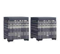 Outsunny Set of 2 Rattan Footstool, Storage Ottoman w/ Cushions, Dark Grey, Grey