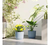 OUTSUNNY Set of 2 Round Plant Pots Outdoor 22cm for Garden Decoration, Blue Outsunny Blue