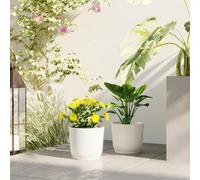 Outsunny Set Of 2 Round Plant Pots Outdoor 22Cm For Garden, White White