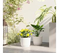 Outsunny Set of 2 Round Plant Pots Outdoor 22cm for Garden Decoration, Blue - White - 2 - Ф22 x 20Hcm