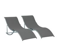 Outsunny Set of 2 S-shaped Foldable Lounge Chair Sun Lounger Reclining Outdoor Chair for Patio Beach Garden, Grey Grey
