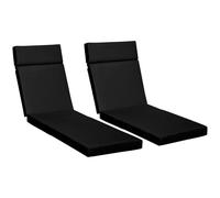 Outsunny Set Of 2 Sun Lounger Cushions Replacement Cushions For Rattan Furniture With Ties 196 X 55 cm Black