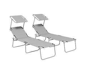 OutSunny Set of 2 Sun Loungers 1,870 x 580 x 360 mm Light Grey Outdoor