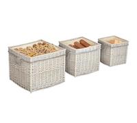 Outsunny Set of 3 Log Baskets for Wood Burner Indoor, Storage Basket with Lining and Rope Handles, Wicker Basket for Fireside Storage, Blankets, Beige