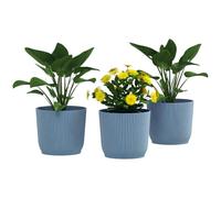 Outsunny Set Of 3 Round Plant Pots Outdoor 22Cm For Garden Decoration, Blue