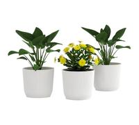 Outsunny Set of 3 Plant Pots Plastic Outdoor Garden Planters 22cm, White | Round, Flower Pots for Garden Decoration, Patios, Indoor, Home