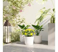 Outsunny Set of 2 Round Plant Pots Outdoor 22cm for Garden Decoration, Blue - White - 3 - Ф22 x 20Hcm