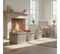 Outsunny Set of 3 Log Baskets for Wood Burner Indoor, Storage Basket with Lining and Rope Handles, Wicker Basket for Fireside Storage, Blankets, Beige