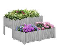 Outsunny 4-pieces Elevated Flower Bed Vegetable Herb Planter Plastic, Grey