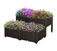 Outsunny Set of 4 26L Garden Raised Bed Elevated Patio Planter Box, Brown