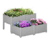 Outsunny Set of 4 26L Garden Raised Bed Elevated Patio Planter Box, Grey | Flower Plant Planter Box, PP, Vegetables Planting Container